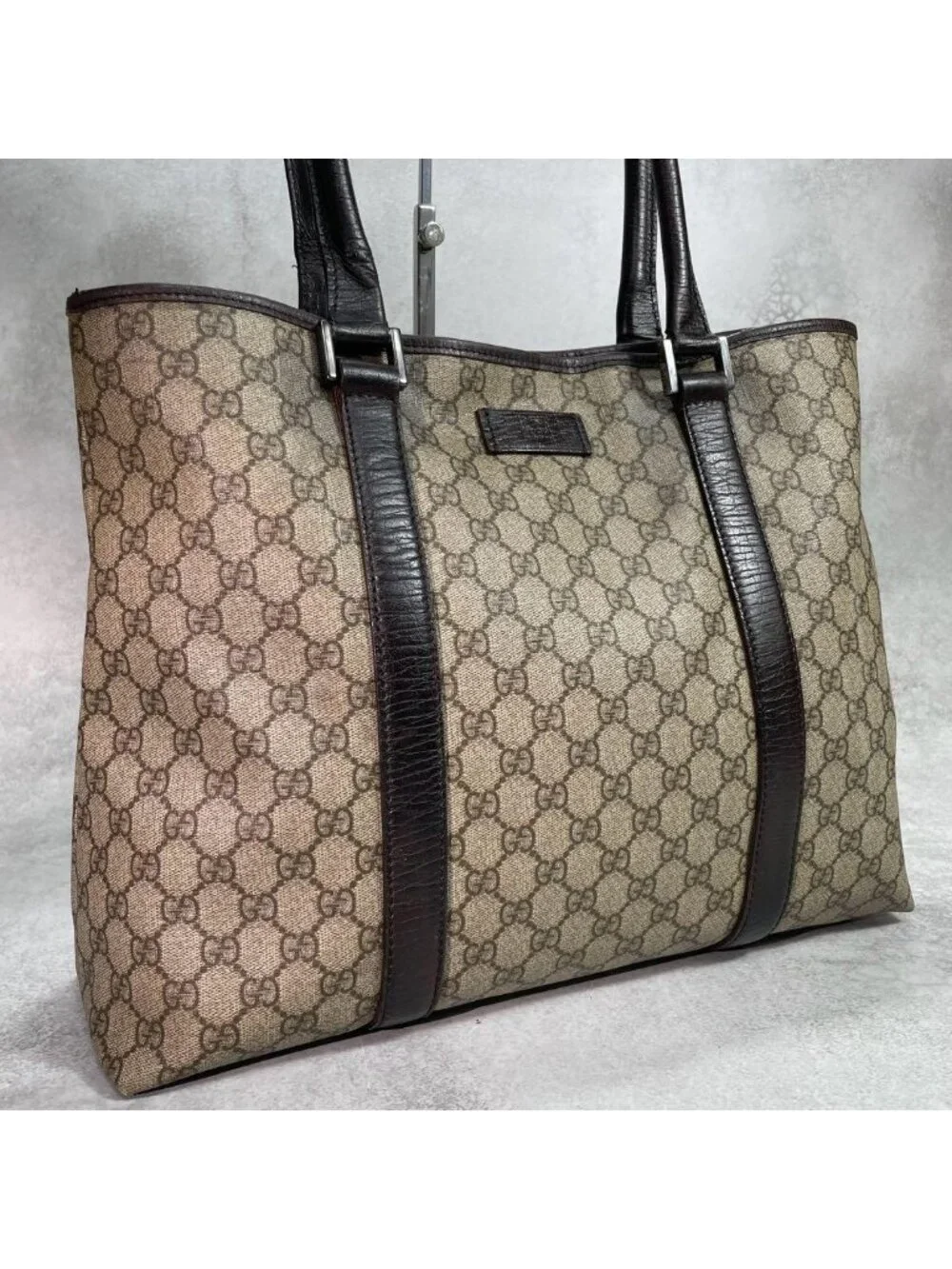 Gucci GG Tote Bag Brown Beige Leather Logo